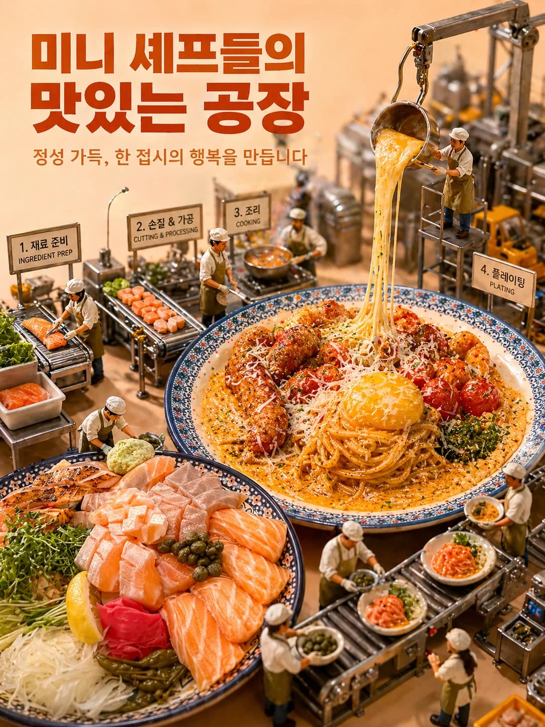 음식 미니어쳐 공장 포스터로 만드는 프롬프트